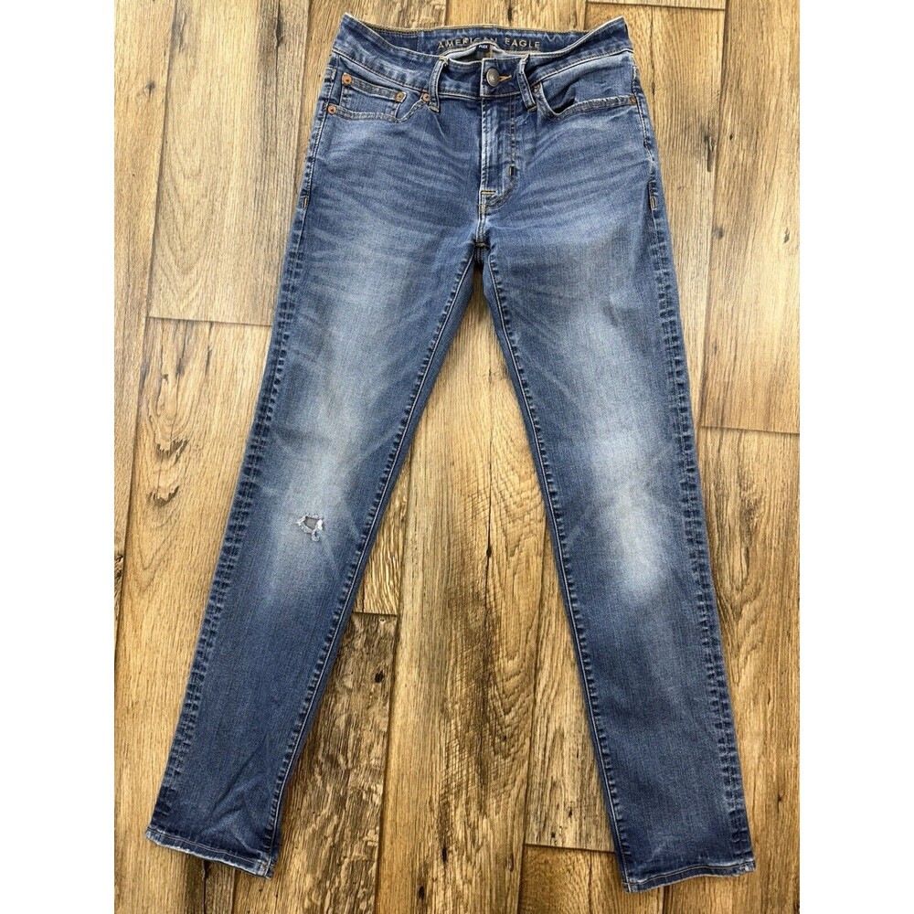 MENS American Eagle Jeans 28x32 Blue Denim  Flex 4 Patch Look Skinny 30"L - Picture 2 of 14
